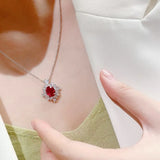 925 Ruby Zircon Pendant Necklace Red Pigeon Blood Fine Jewelry