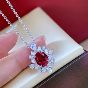 925 Ruby Zircon Pendant Necklace Red Pigeon Blood Fine Jewelry