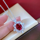 925 Ruby Zircon Pendant Necklace Red Pigeon Blood Fine Jewelry