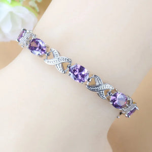 925 Silver Bracelet Purple Stone CZ Crystal Bangle For Women Wedding