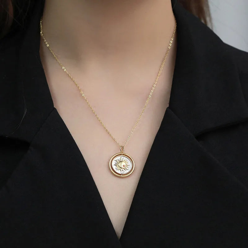 Moon Shape 925 Silver Pendant Necklace Vintage Geometric Plate De Ley Jewelry