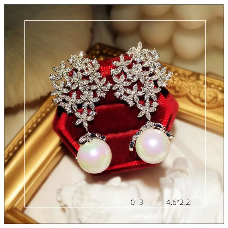 Vintage Pearls CZ Drop Earrings for Women
