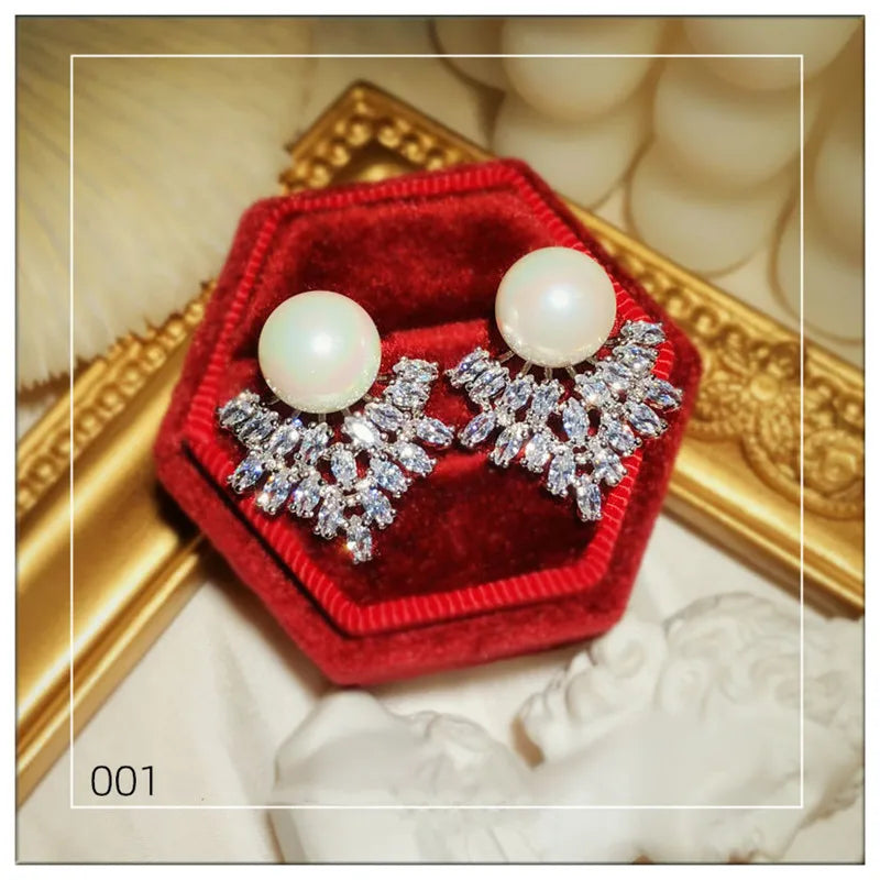 Vintage Pearls CZ Drop Earrings for Women