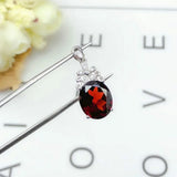925 Ruby Oval Necklace Flower Pendant for Women