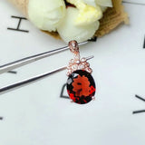 925 Ruby Oval Necklace Flower Pendant for Women
