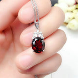 925 Ruby Oval Necklace Flower Pendant for Women