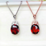 925 Ruby Oval Necklace Flower Pendant for Women
