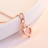 925 Pendant Necklace Hibiscus Stone Heart-shaped Pink Crystal Clavicle Chain