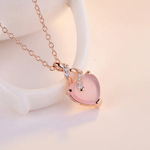 925 Pendant Necklace Hibiscus Stone Heart-shaped Pink Crystal Clavicle Chain