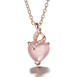 925 Pendant Necklace Hibiscus Stone Heart-shaped Pink Crystal Clavicle Chain