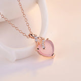 925 Pendant Necklace Hibiscus Stone Heart-shaped Pink Crystal Clavicle Chain