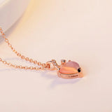 925 Pendant Necklace Hibiscus Stone Heart-shaped Pink Crystal Clavicle Chain