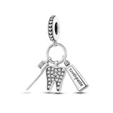925 Silver Healthy Teeth Toothbrush Dangle Charm Bead for Bracelet Necklace