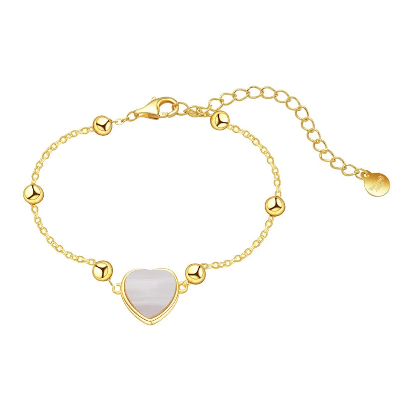 925 Sterling Silver Couples Pearl Charm Bracelet