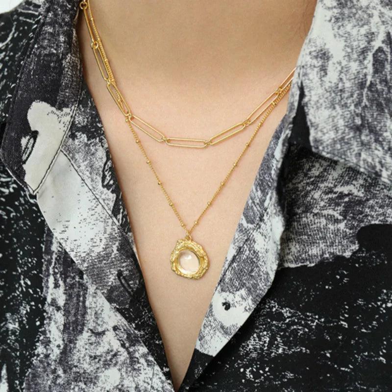 925 Silver Crystal Stone Necklace Vintage Bohemia Bead Chain Pendant