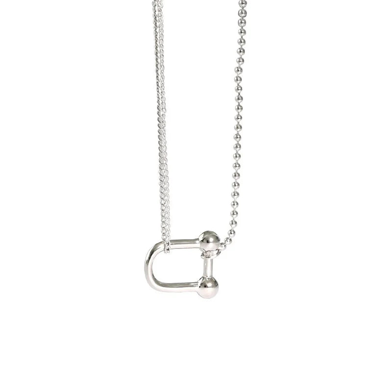 925 Silver Double U-shaped Chain Necklace for Women