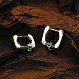 925 Silver Green Oil Dropping Chain Hoop Earrings Men Women