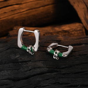 925 Silver Green Oil Dropping Chain Hoop Earrings Men Women