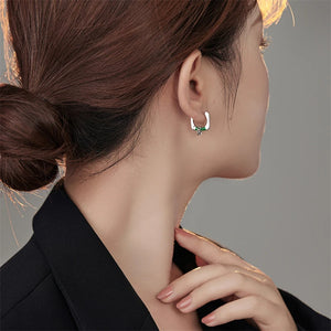 925 Silver Green Oil Dropping Chain Hoop Earrings Men Women
