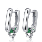 925 Silver Green Oil Dropping Chain Hoop Earrings Men Women