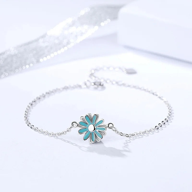925 Silver Daisy Bracelet Fresh Sun Flower Student Hand Jewelry