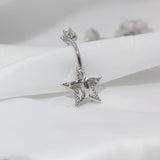 925 Silver Star Belly Button Piercing Dangle Cubic Zirconia Body Jewelry