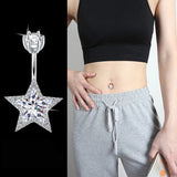 925 Silver Star Belly Button Piercing Dangle Cubic Zirconia Body Jewelry