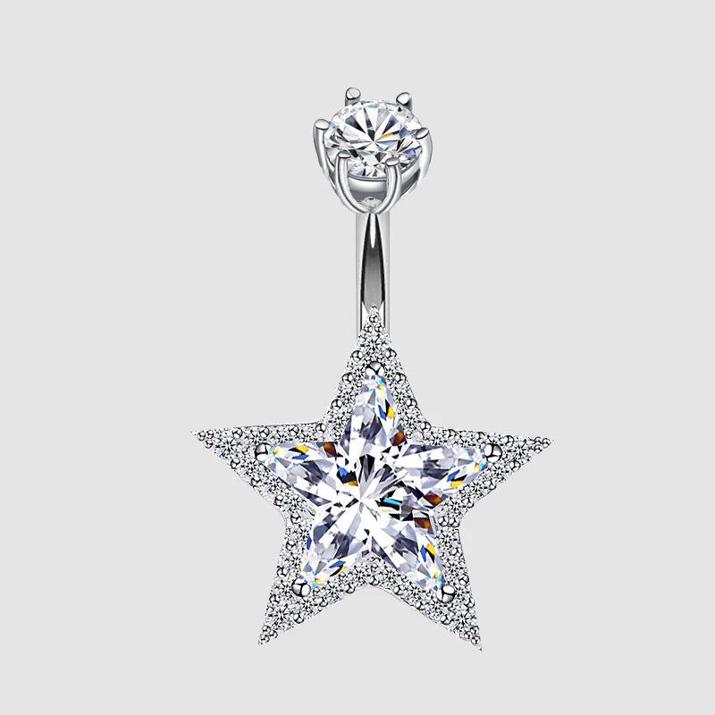 925 Silver Star Belly Button Piercing Dangle Cubic Zirconia Body Jewelry