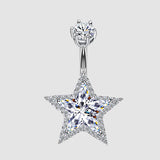 925 Silver Star Belly Button Piercing Dangle Cubic Zirconia Body Jewelry