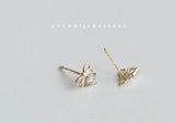 925 Real Money 14K Bow Knot Zircon Small Stud Earrings For Women