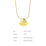 925 Real Silver Fan-shaped Shell Shape Necklace For Women Glossy Fine Jewelry