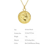 925 Real Silver Vintage Coin Necklace Round Pendant Religious Jewelry