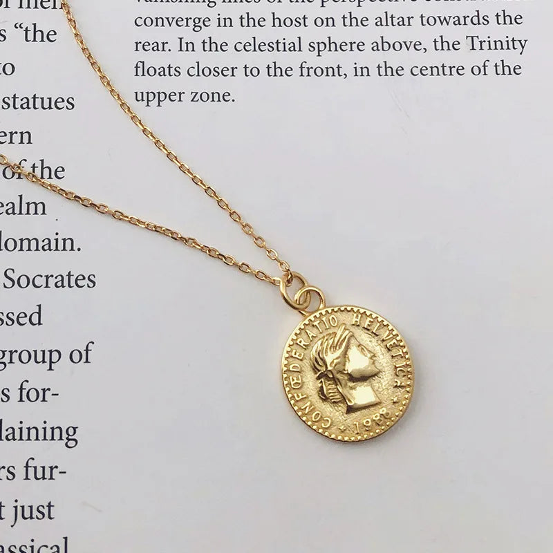 925 Real Silver Vintage Coin Necklace Round Pendant Religious Jewelry