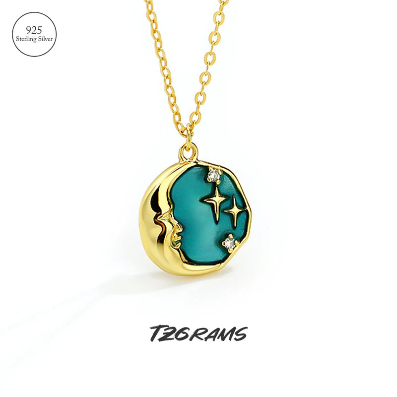 925 Silver Plated Moon & Star Pendant Necklace for Women