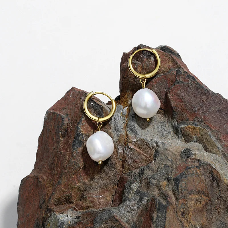 925 Real Silver Retro Drop Earrings Woman Irregular Pearl Minimalism