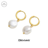 925 Real Silver Retro Drop Earrings Woman Irregular Pearl Minimalism