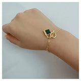 925 Silver Letter Agate or Malachite Bracelet for Women