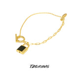 925 Silver Letter Agate or Malachite Bracelet for Women