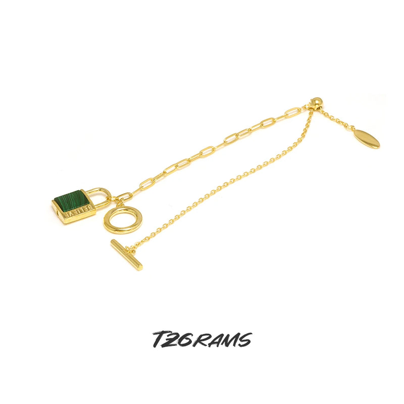 925 Silver Letter Agate or Malachite Bracelet for Women