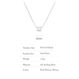 925 Real Silver Solid Cube Necklace For Women Minimalist Geometry Square Chain