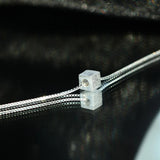 925 Real Silver Solid Cube Necklace For Women Minimalist Geometry Square Chain