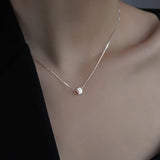 925 Real Silver Solid Cube Necklace For Women Minimalist Geometry Square Chain