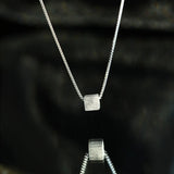 925 Real Silver Solid Cube Necklace For Women Minimalist Geometry Square Chain