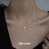 925 Real Silver Solid Cube Necklace For Women Minimalist Geometry Square Chain