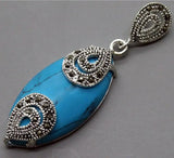 925 Silver Turquoise Bead Marcasite Pendant 18x40mm