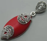 925 Silver Turquoise Bead Marcasite Pendant 18x40mm