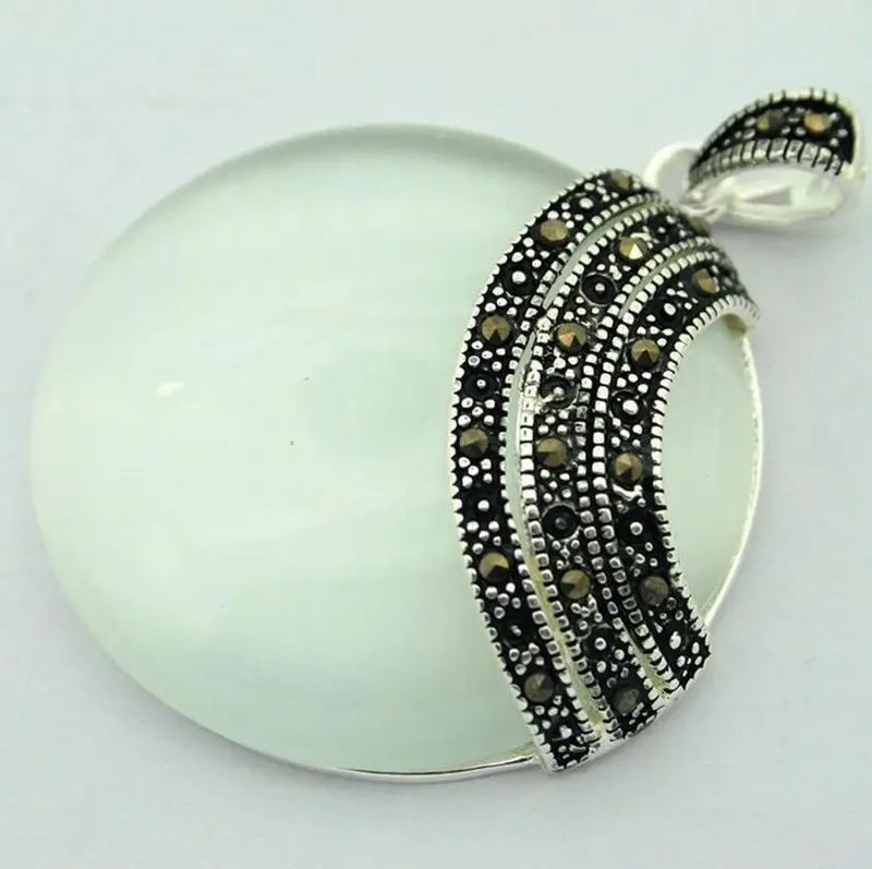925 Sterling Silver Opal Marcasite Pendant 35x35mm