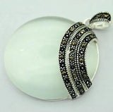 925 Sterling Silver Opal Marcasite Pendant 35x35mm