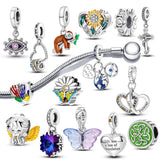 925 Silver Heart Charm Bracelet with Zircon Angels Cross Beads