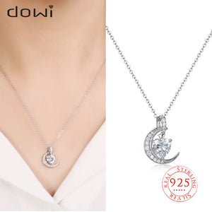 925 Silver Rainbow Birthstone Heart Zircon Necklace Star Moon Chain